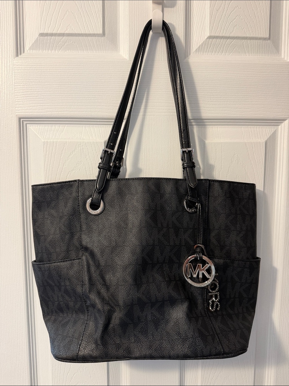 Michael Kors Black MK Logo Tote with Charm